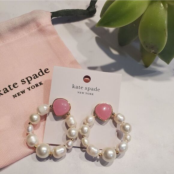 Kate Spade Fresh Baroque Pearl & Pink Jade Hoop Earrings - Picture 3 of 5
